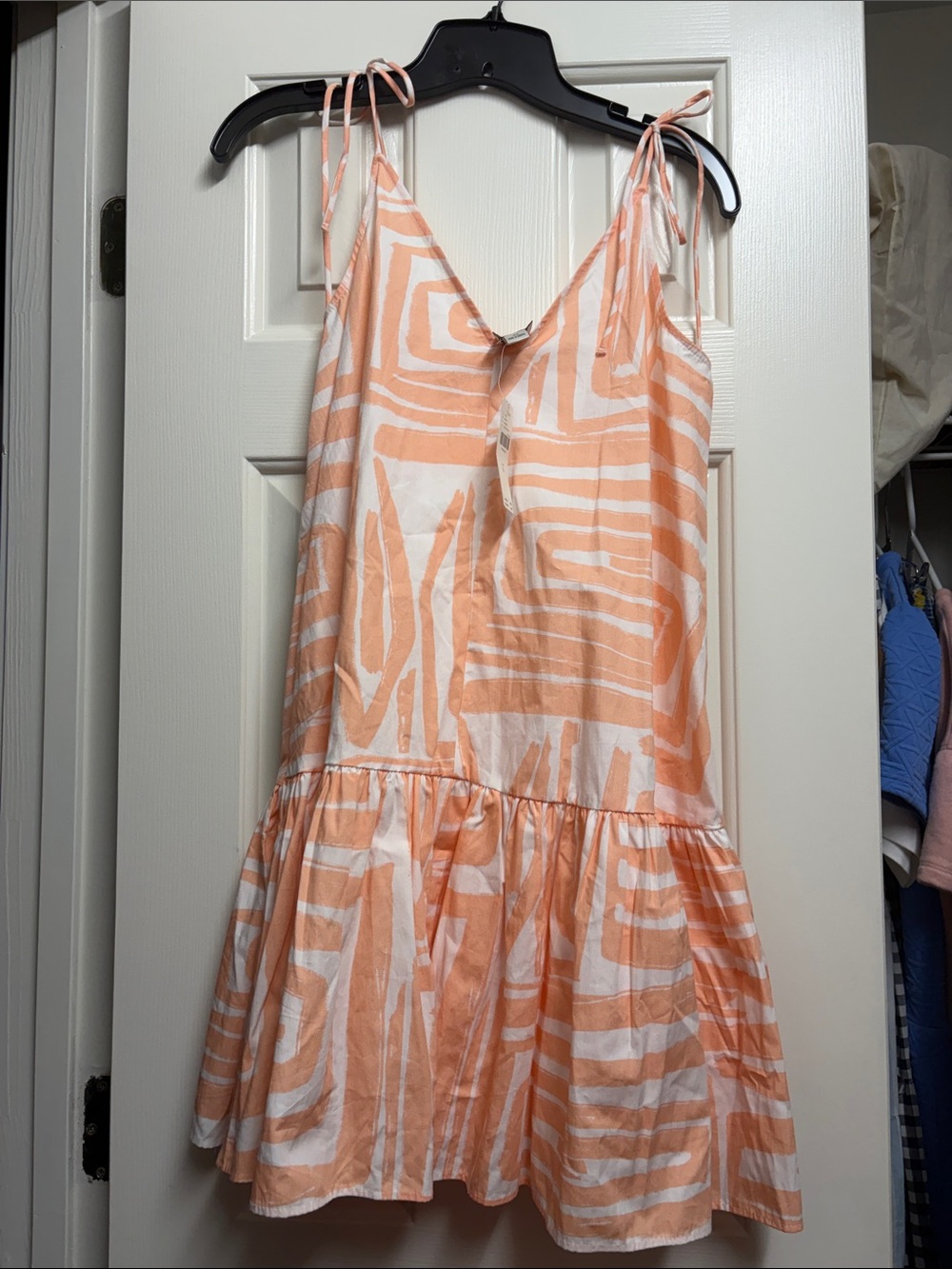 Maeve Anthropologie Peach & White Abstract Tie-Shoulder Mini Dress